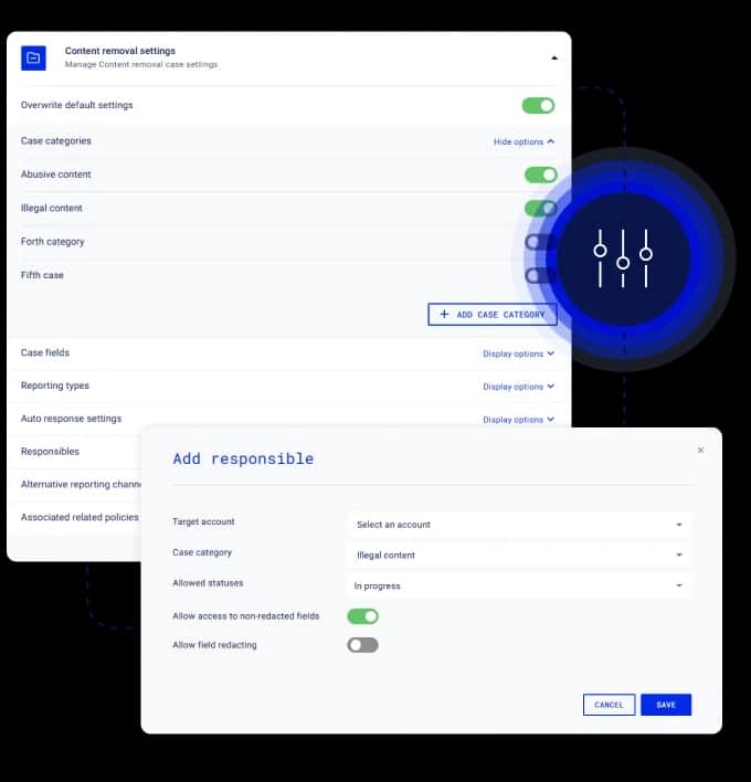 Content takedown flexible configuration